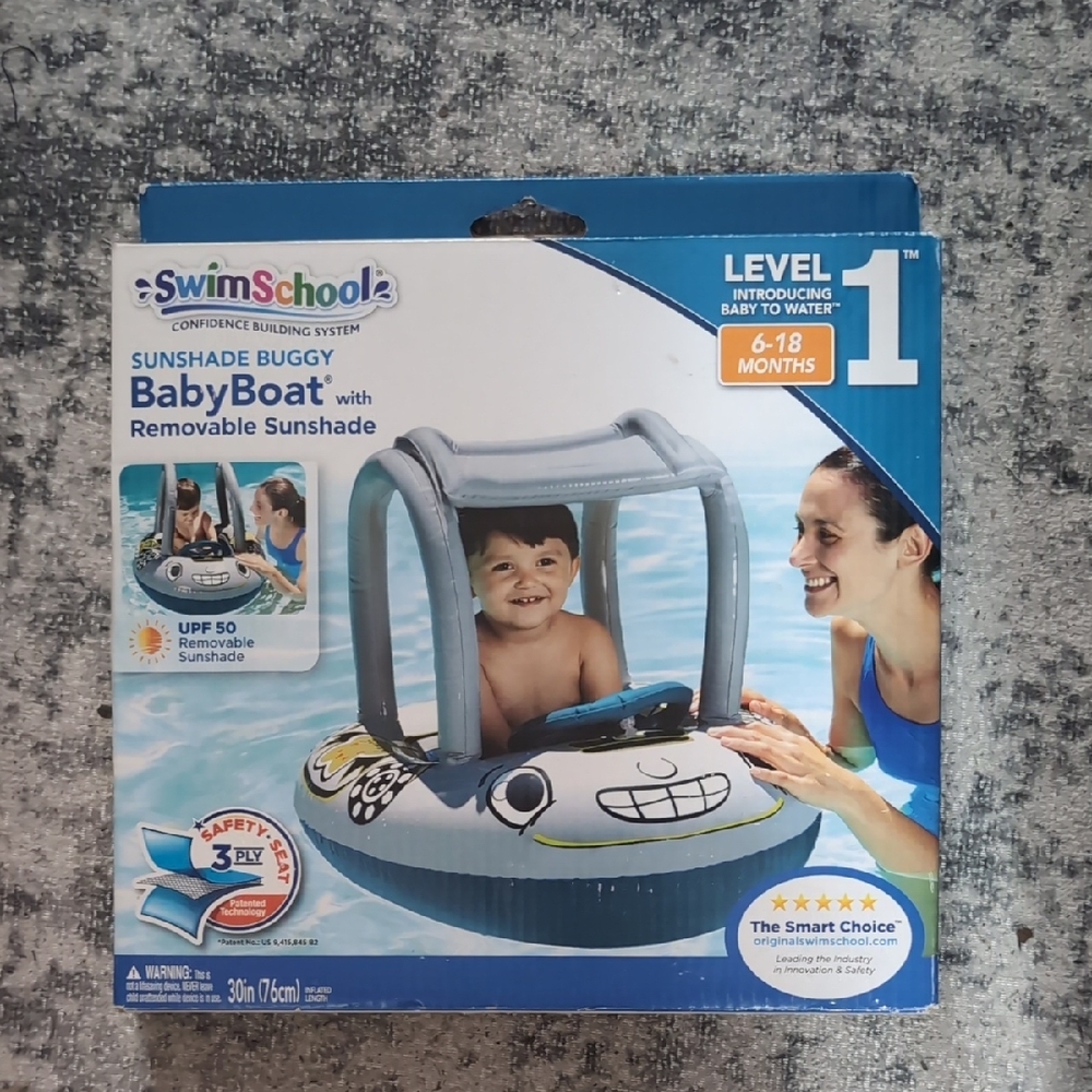 SwimSchool Baby Boat with Removable Sunshade Pool Swim Float, New